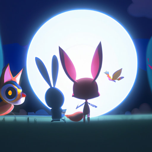 Lily's Moonlit Adventure with Fire-Tail and Bushelman