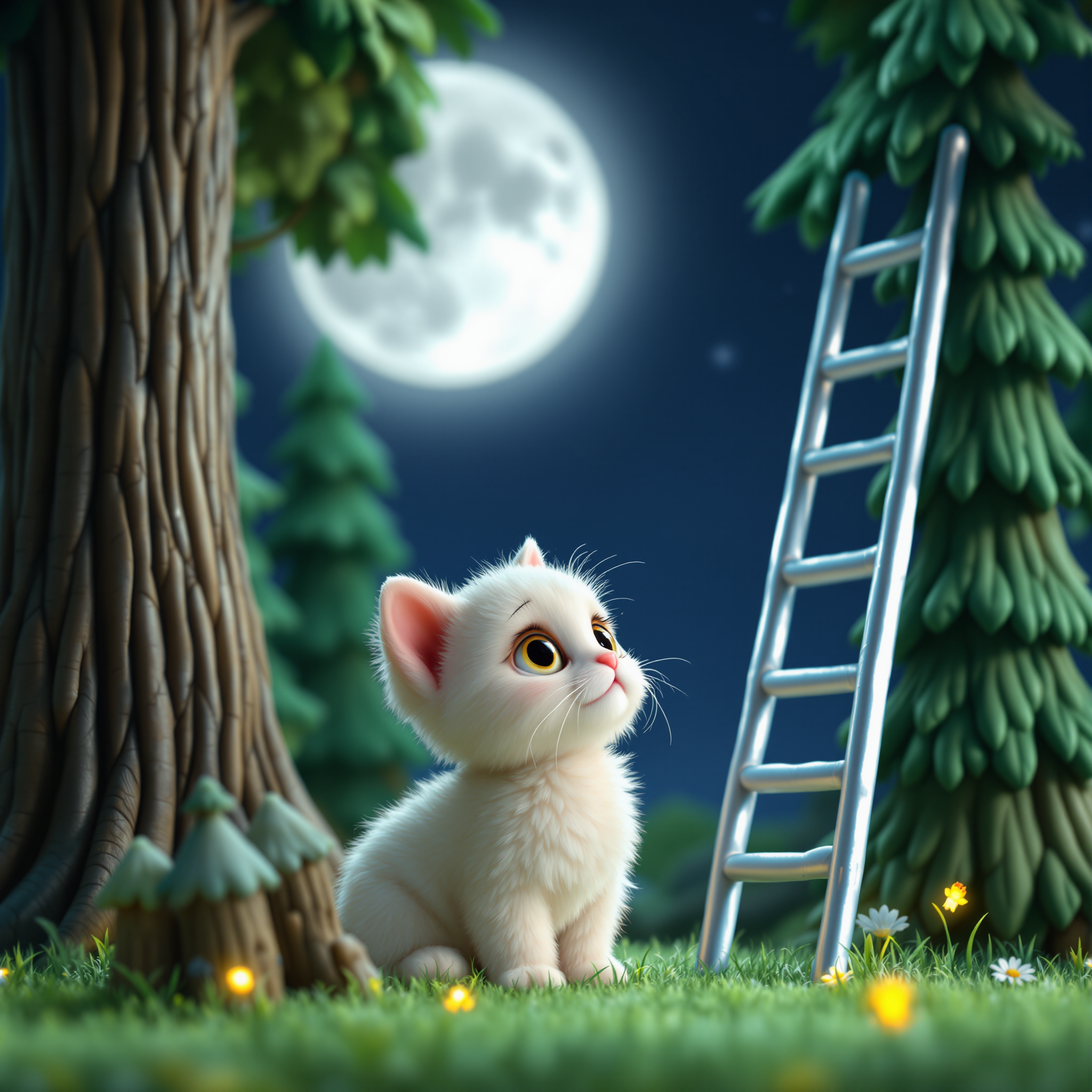 The Kitten and the Silver Ladder to the Moon